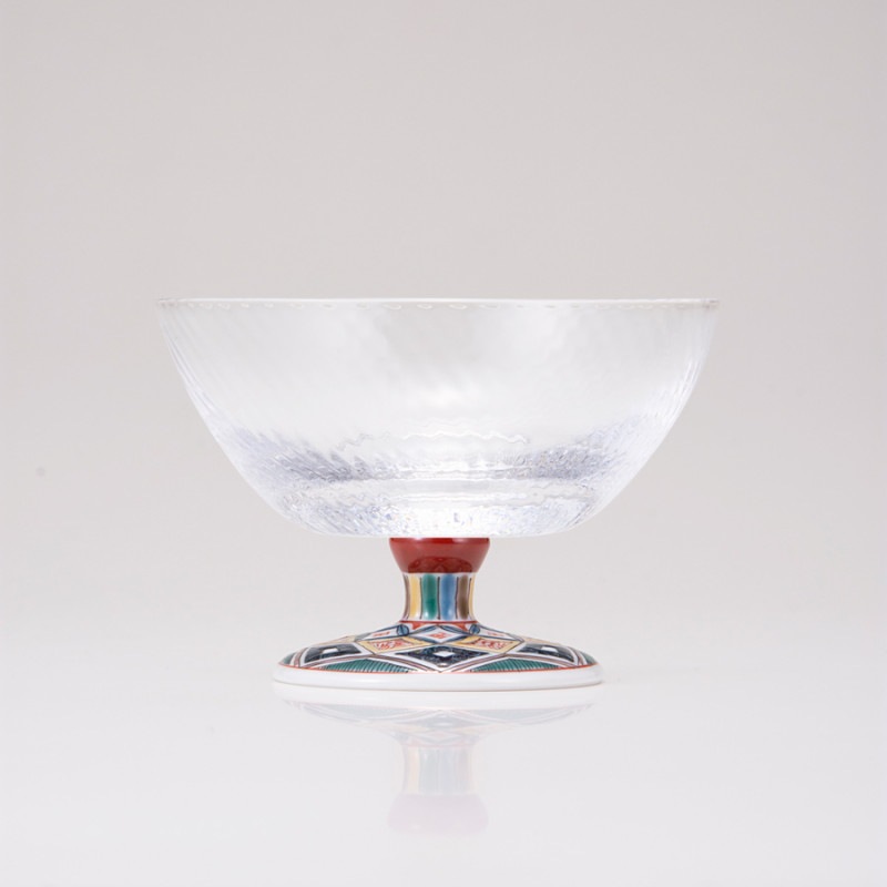 デザートグラス大（斜）古九谷菱文