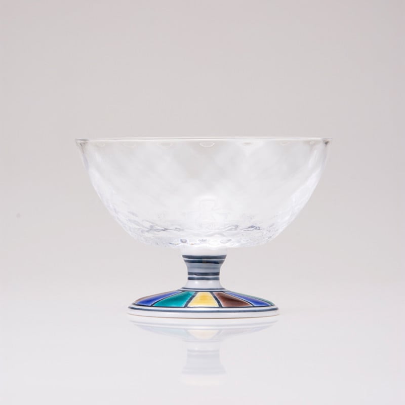 デザートグラス大（格子）色絵十草文ブルー