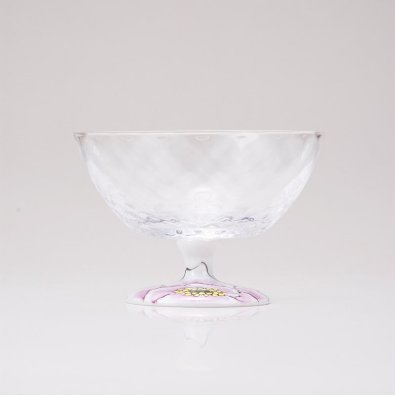 デザートグラス大（格子）富貴文ピンク