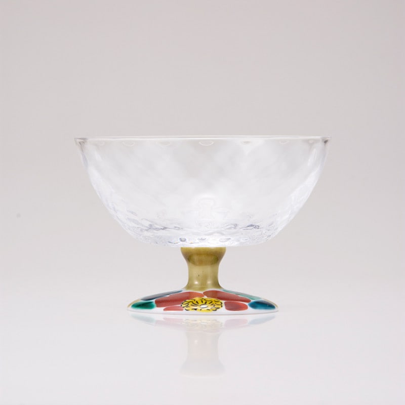 デザートグラス大（格子）山茶花アメ釉