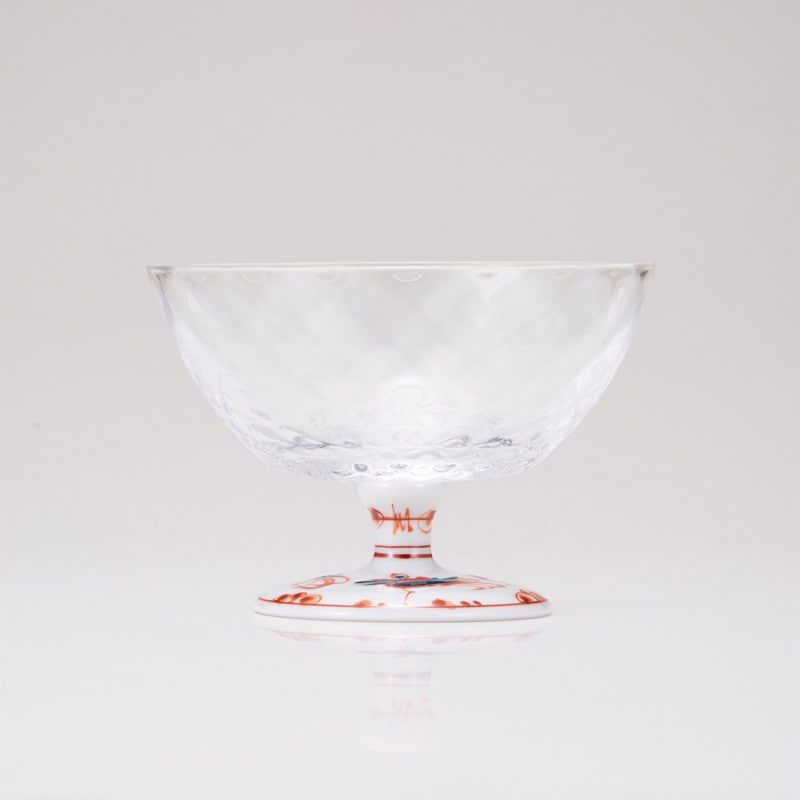 デザートグラス大（格子）赤絵鳥文