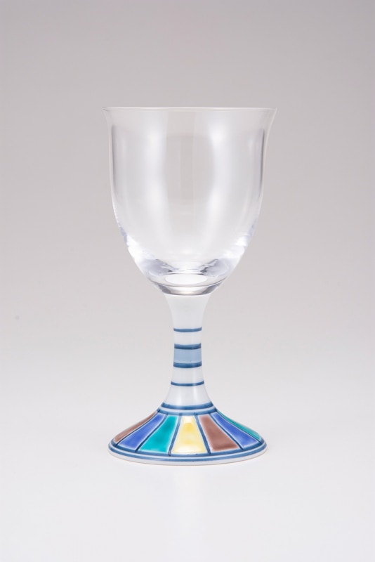 ワイングラス小（無地）色絵十草文ブルー