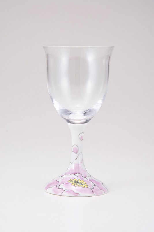 ワイングラス小（無地）富貴文ピンク