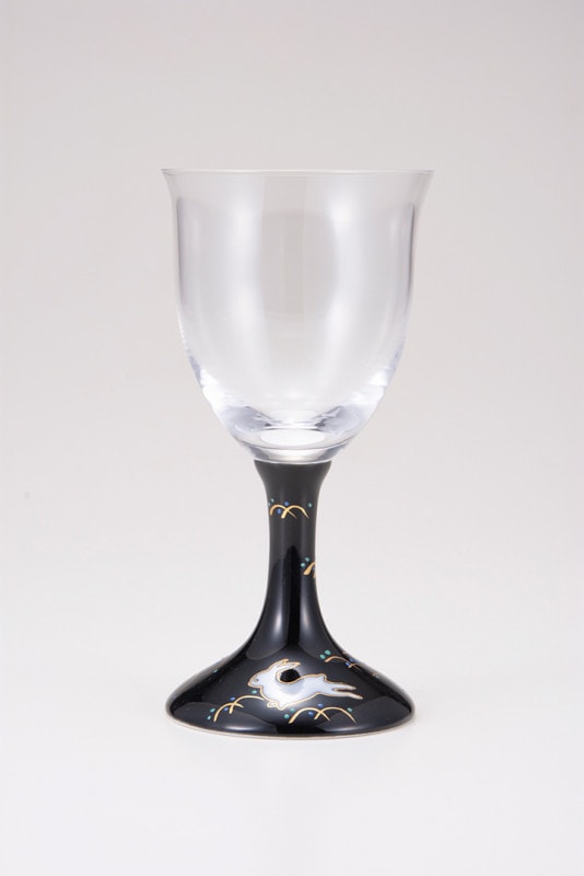 ワイングラス小（無地）うさぎ文ブラック