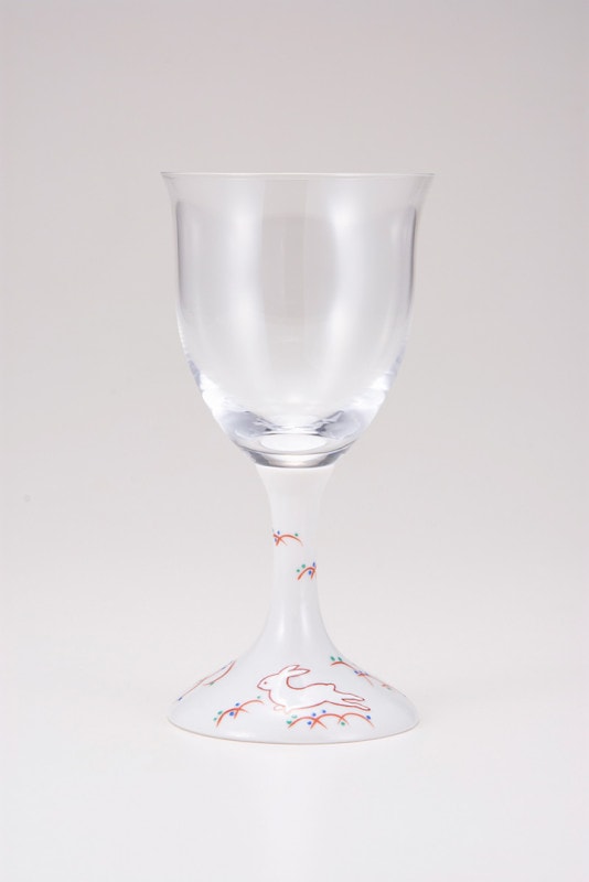 ワイングラス小（無地）うさぎ文レッド