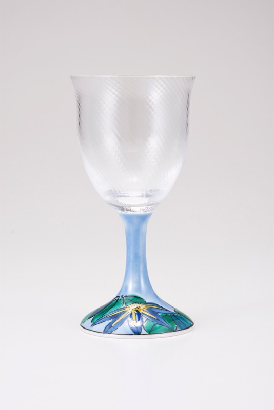 ワイングラス小（斜）鉄仙ブルー