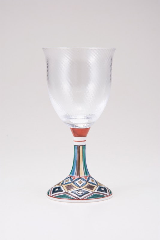 ワイングラス小（斜）古九谷菱文