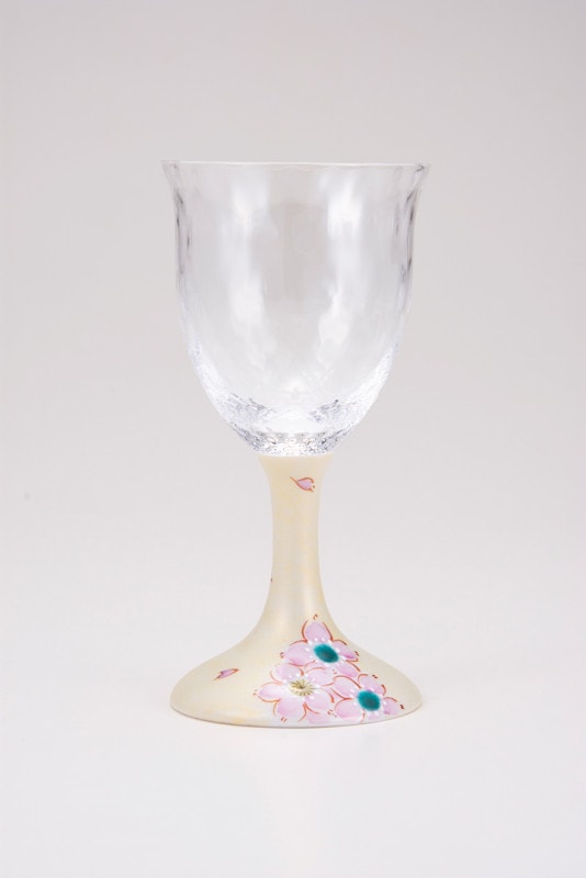 ワイングラス小（格子）さくら文ゴールド