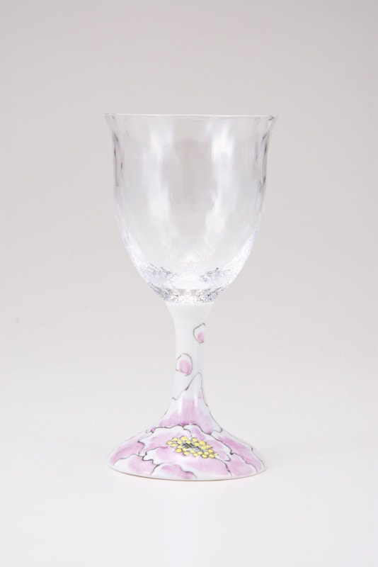 ワイングラス小（格子）富貴文ピンク