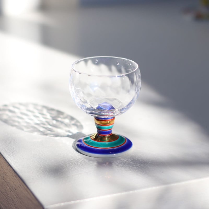 馬上グラス（格子）こまブルー