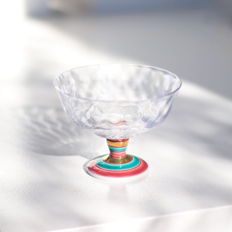 デザートグラス小（格子）こまレッド