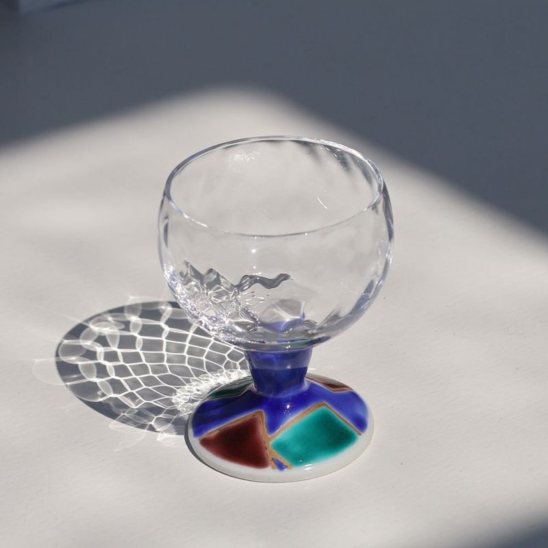 馬上グラス（格子）おりがみブルー