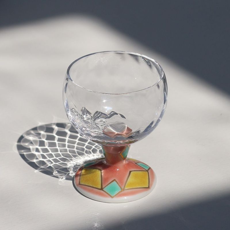 馬上グラス（格子）菱文ピンク