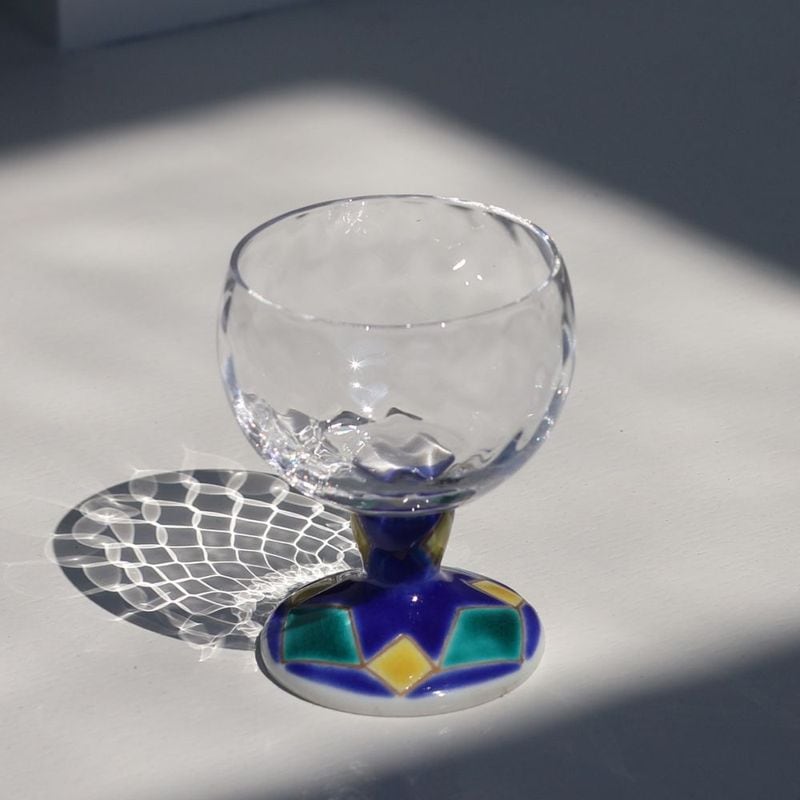 馬上グラス（格子）菱文ブルー