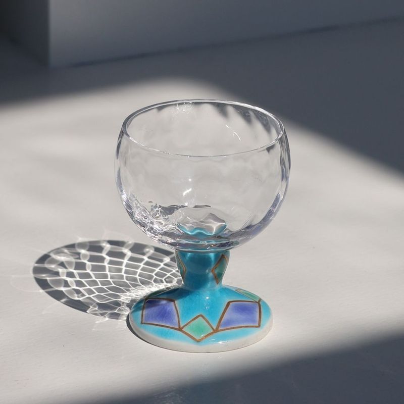 馬上グラス（格子）菱文スカイブルー