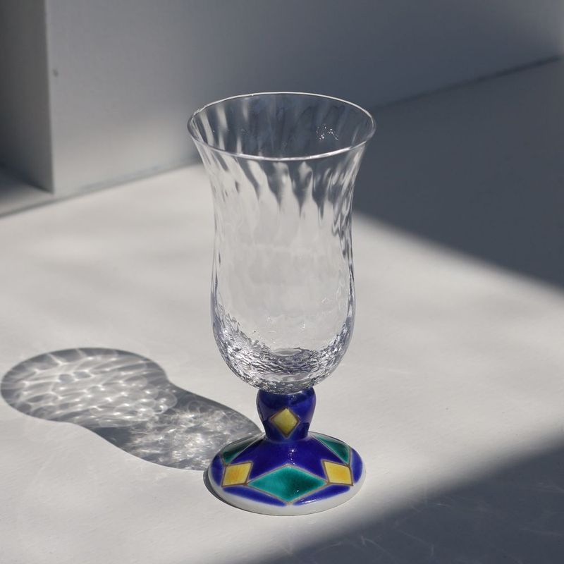 冷酒グラス（格子）菱文ブルー