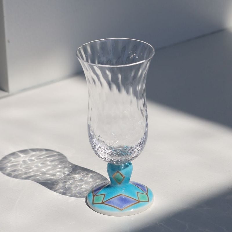 冷酒グラス（格子）菱文スカイブルー