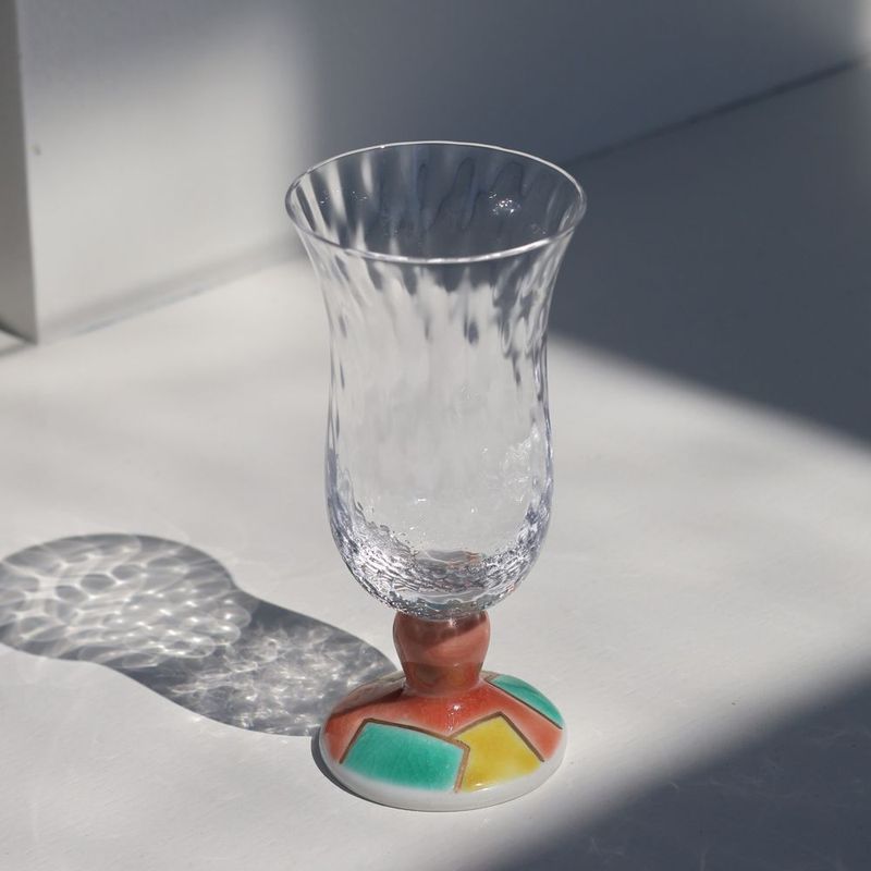 冷酒グラス（格子）おりがみピンク