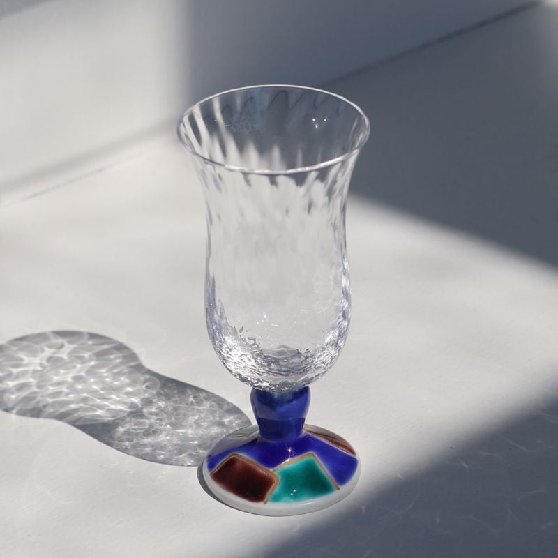 冷酒グラス（格子）おりがみブルー