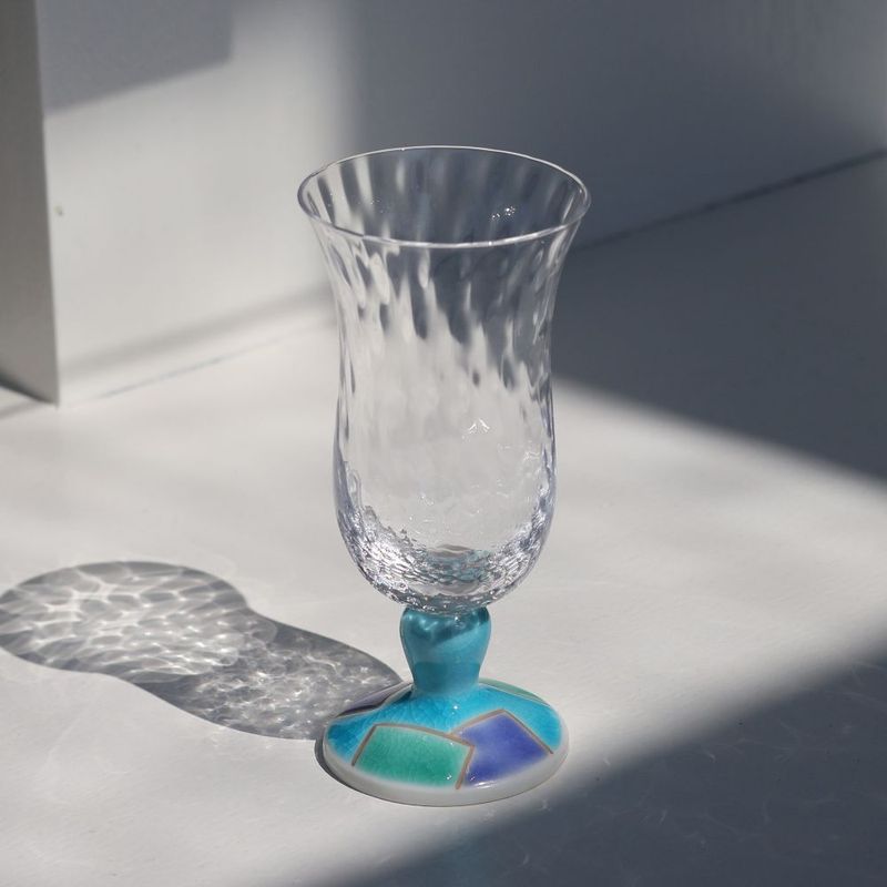 冷酒グラス（格子）おりがみスカイブルー