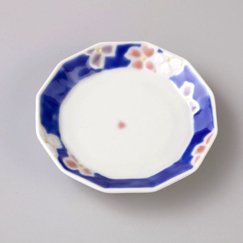 3号角皿　華文ブルー