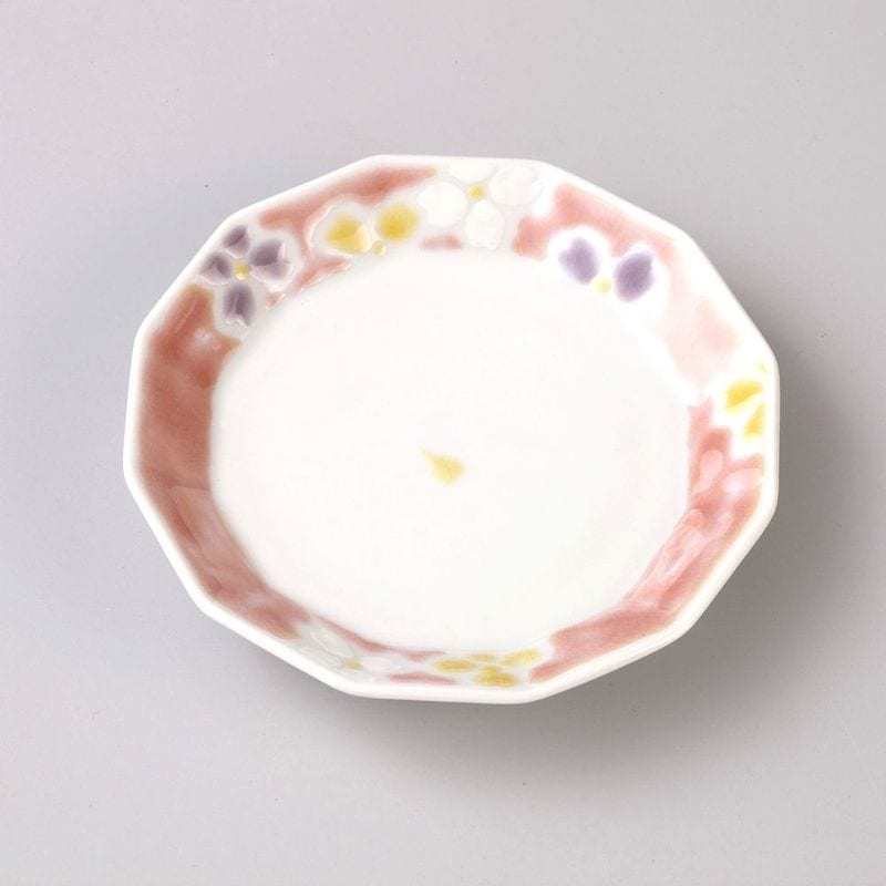 3号角皿　華文ピンク