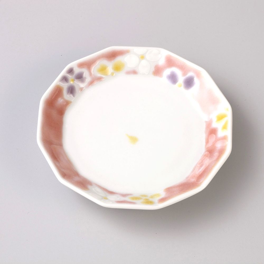 3号角皿　華文ピンク