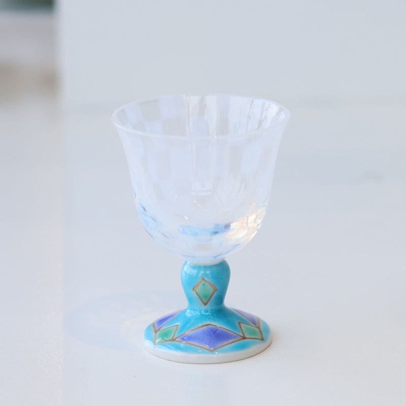 【予約受付商品】冷酒グラス（オパール）菱文スカイブルー