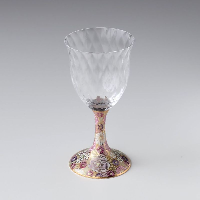 ワイングラス小（格子）令和金花詰うすべに