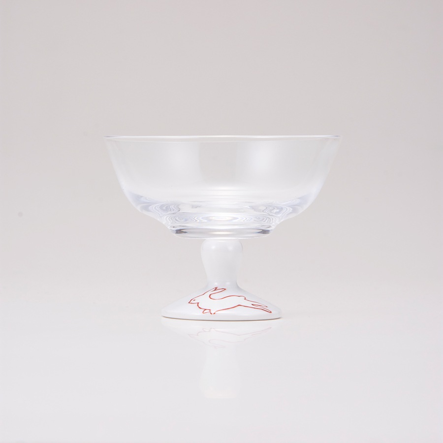 デザートグラス小（無地）うさぎ文レッド