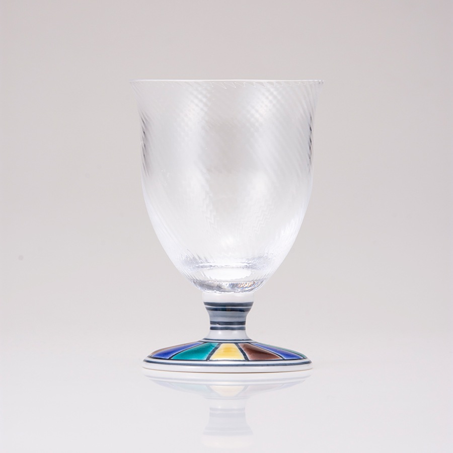 フリーグラス小（斜）色絵十草文ブルー