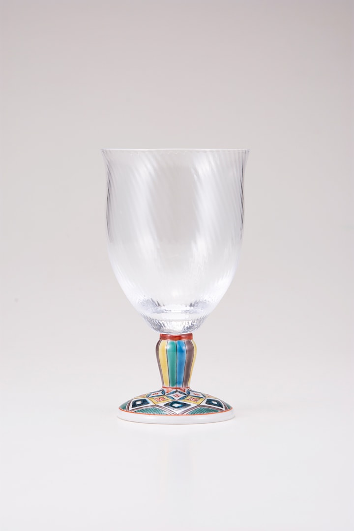 フリーグラス大(斜)古九谷菱文