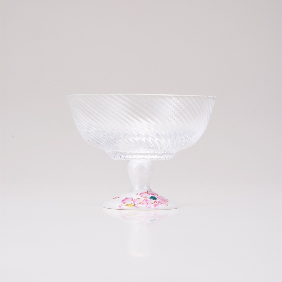 デザートグラス小(斜)さくら文シルバー