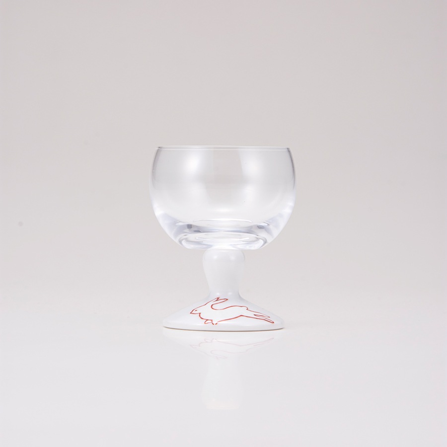 馬上グラス（無地）うさぎ文レッド