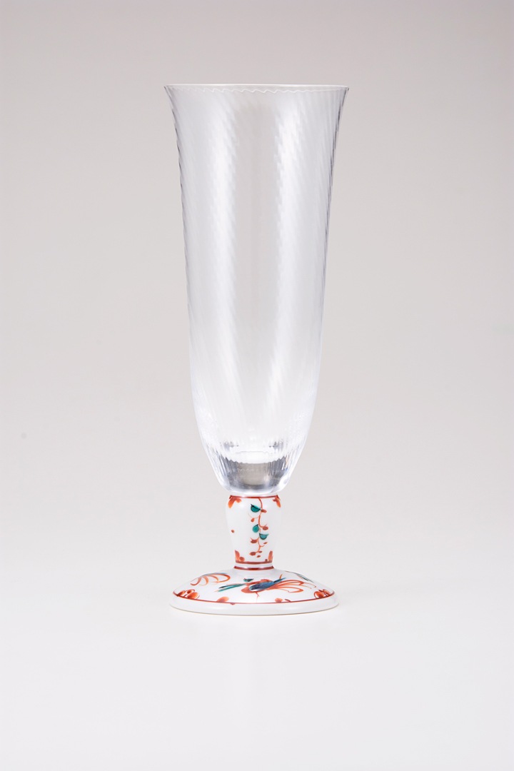 麦酒グラス（斜）赤絵鳥文