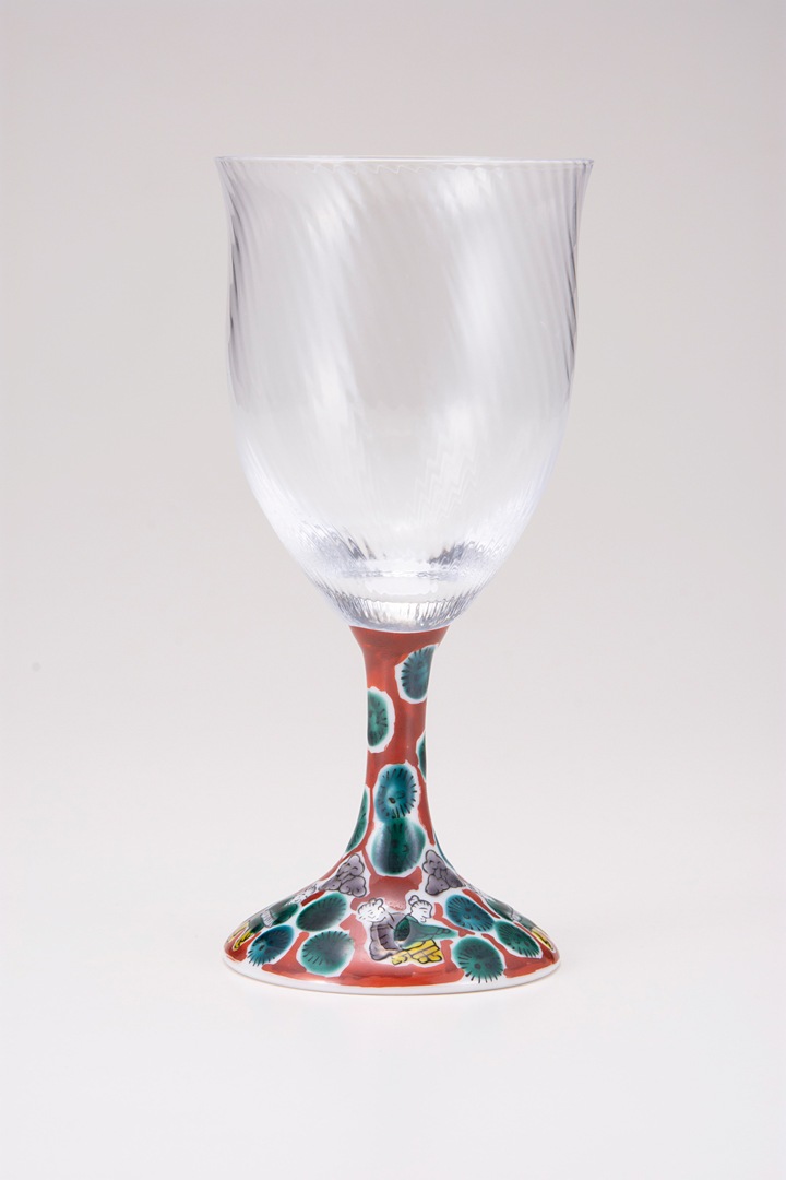 ワイングラス大（斜）木米レッド