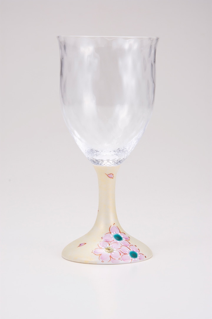 ワイングラス大（格子）さくら文ゴールド