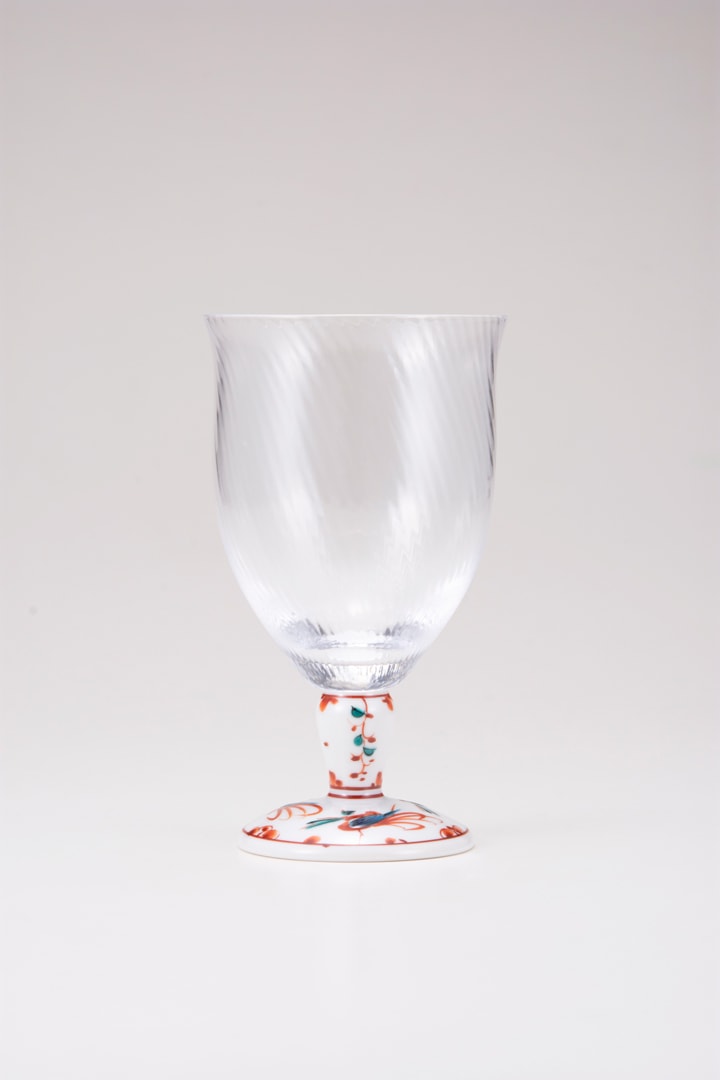 フリーグラス大（斜）赤絵鳥文