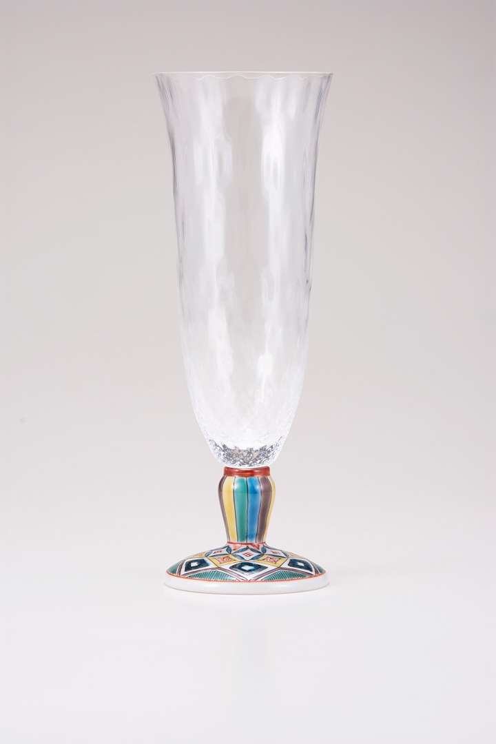 麦酒グラス(格子)古九谷菱文