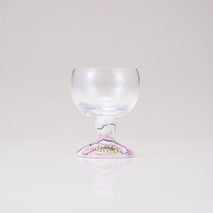 馬上グラス(斜)富貴文ピンク