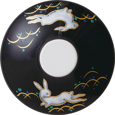 フリーグラス小（斜）うさぎ文ブラック