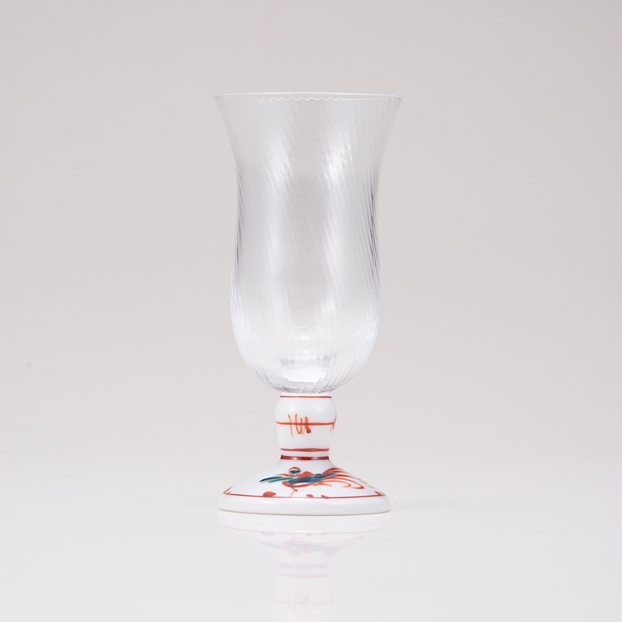 冷酒グラス（斜）赤絵鳥文