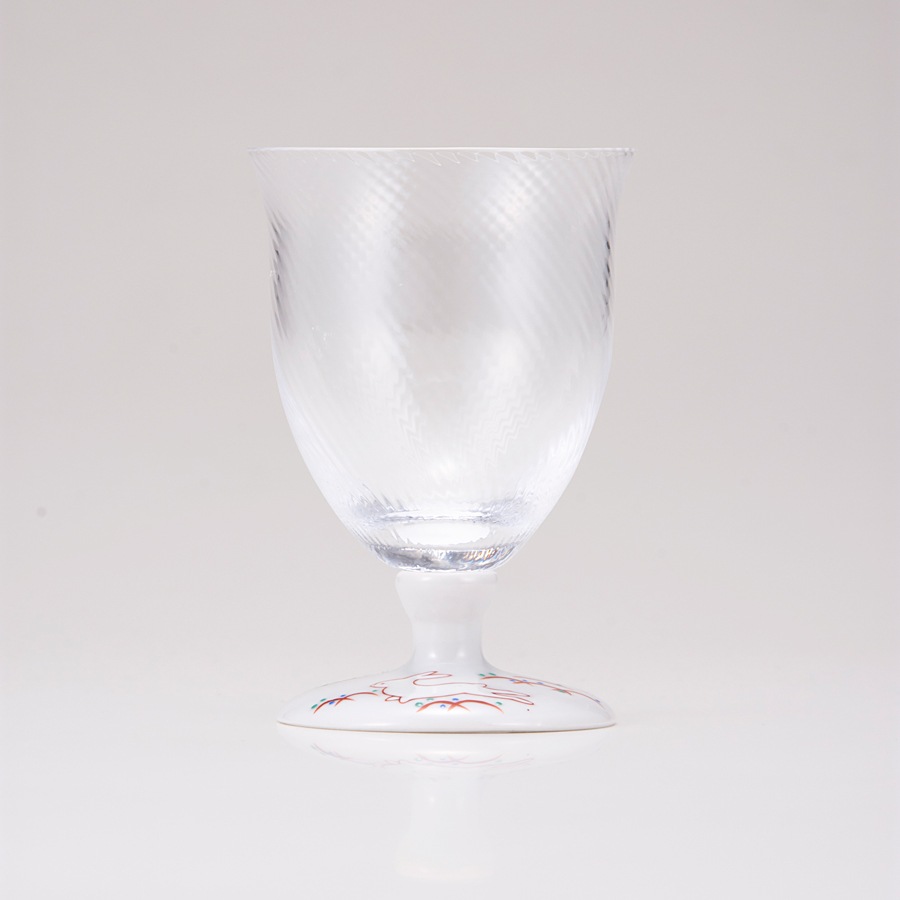 フリーグラス小（斜）うさぎ文レッド