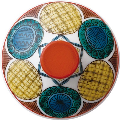 フリーグラス大(格子)古九谷丸文