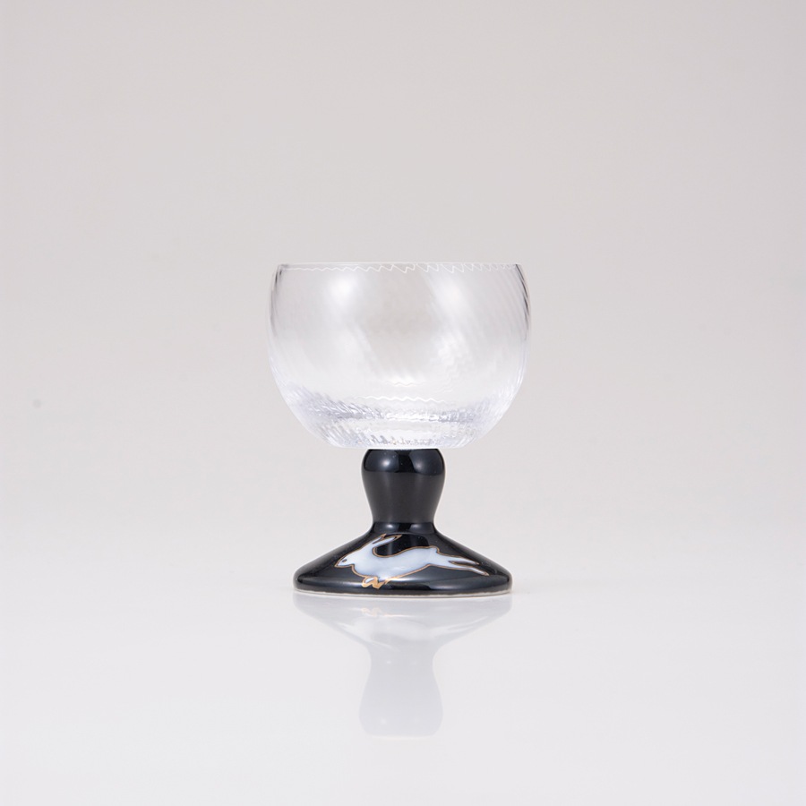 馬上グラス（斜）うさぎ文ブラック