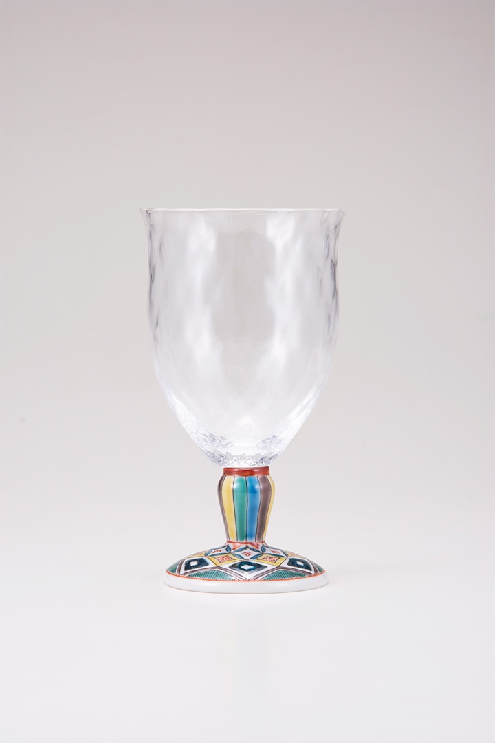 フリーグラス大(格子)古九谷菱文