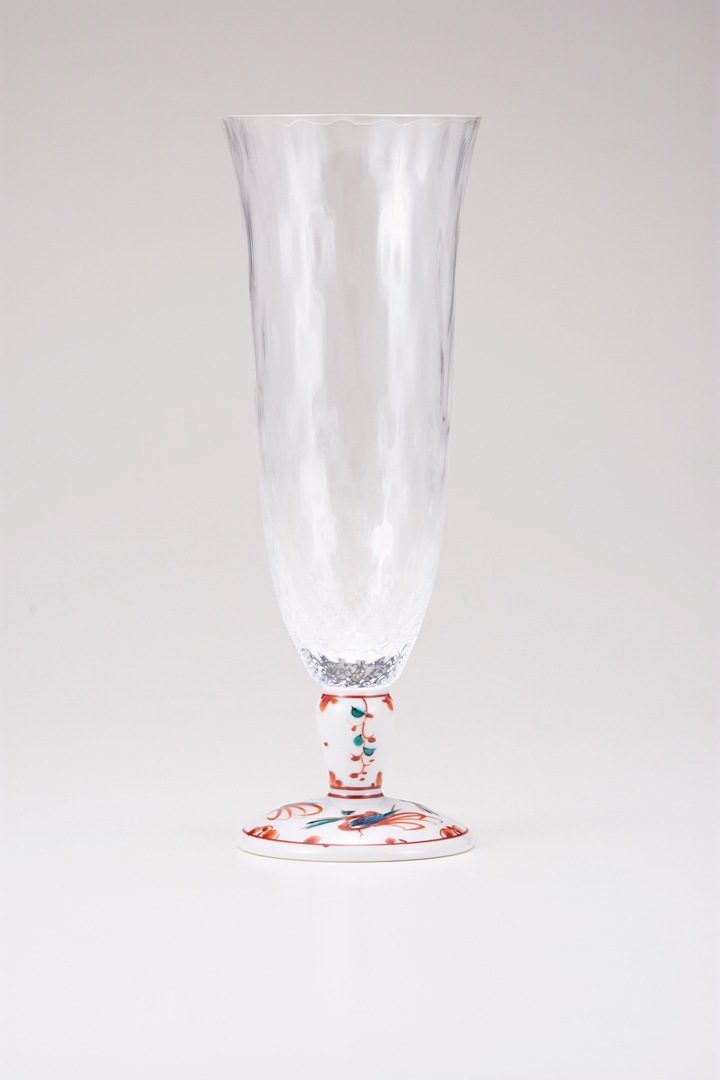 麦酒グラス（格子）赤絵鳥文