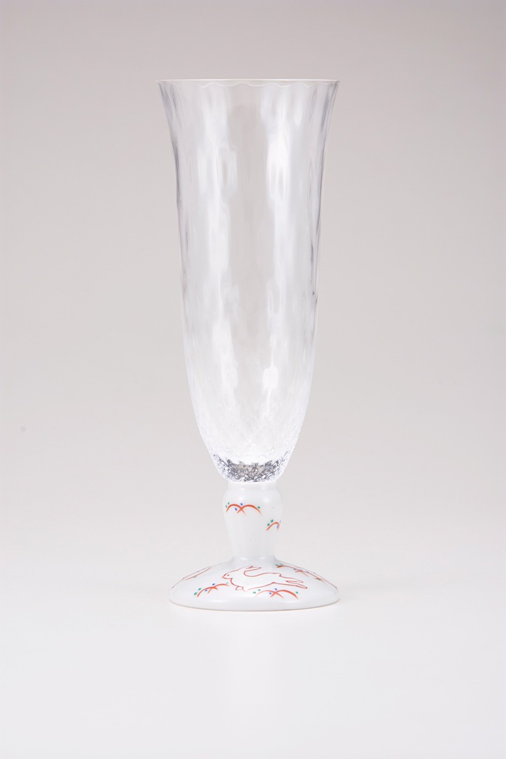 麦酒グラス（格子）うさぎ文レッド