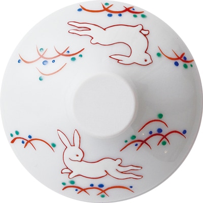 麦酒グラス（格子）うさぎ文レッド