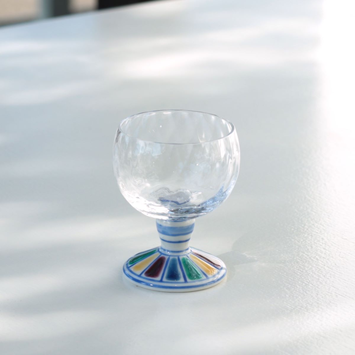 馬上グラス(格子)色絵十草文ブルー